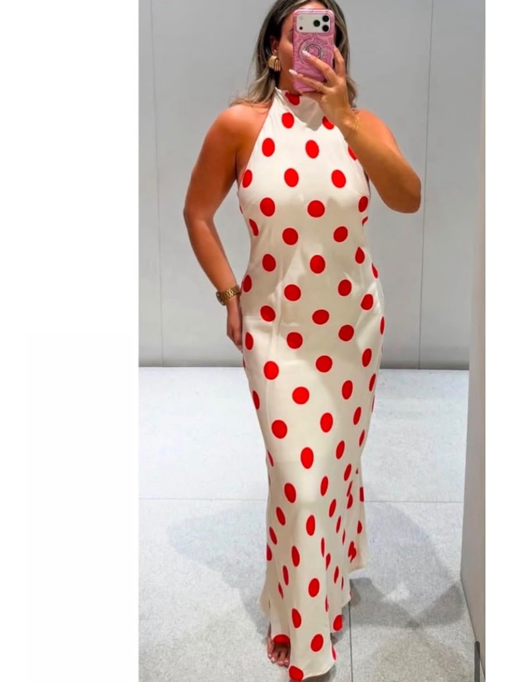 ZARA POLKA DOT HALTER MIDI DRESS - Picture 4 of 16